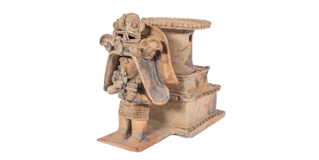 Jama-Coaque temple model with priest figurine, 500 BCE–500 CE