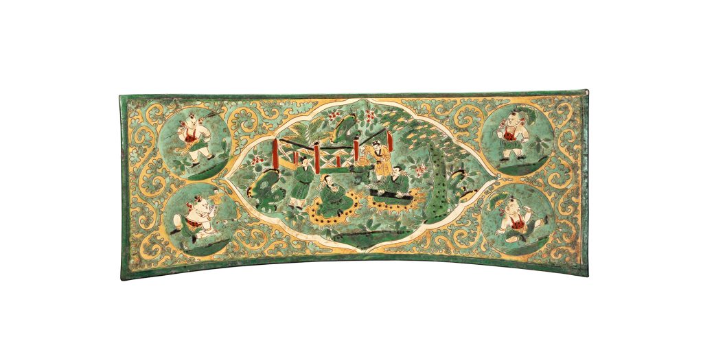Tricolor-glazed pillow depicting a scholarly qin performance, Northern Song dynasty, 960–1127 (approximately 890–1,060 years ago)